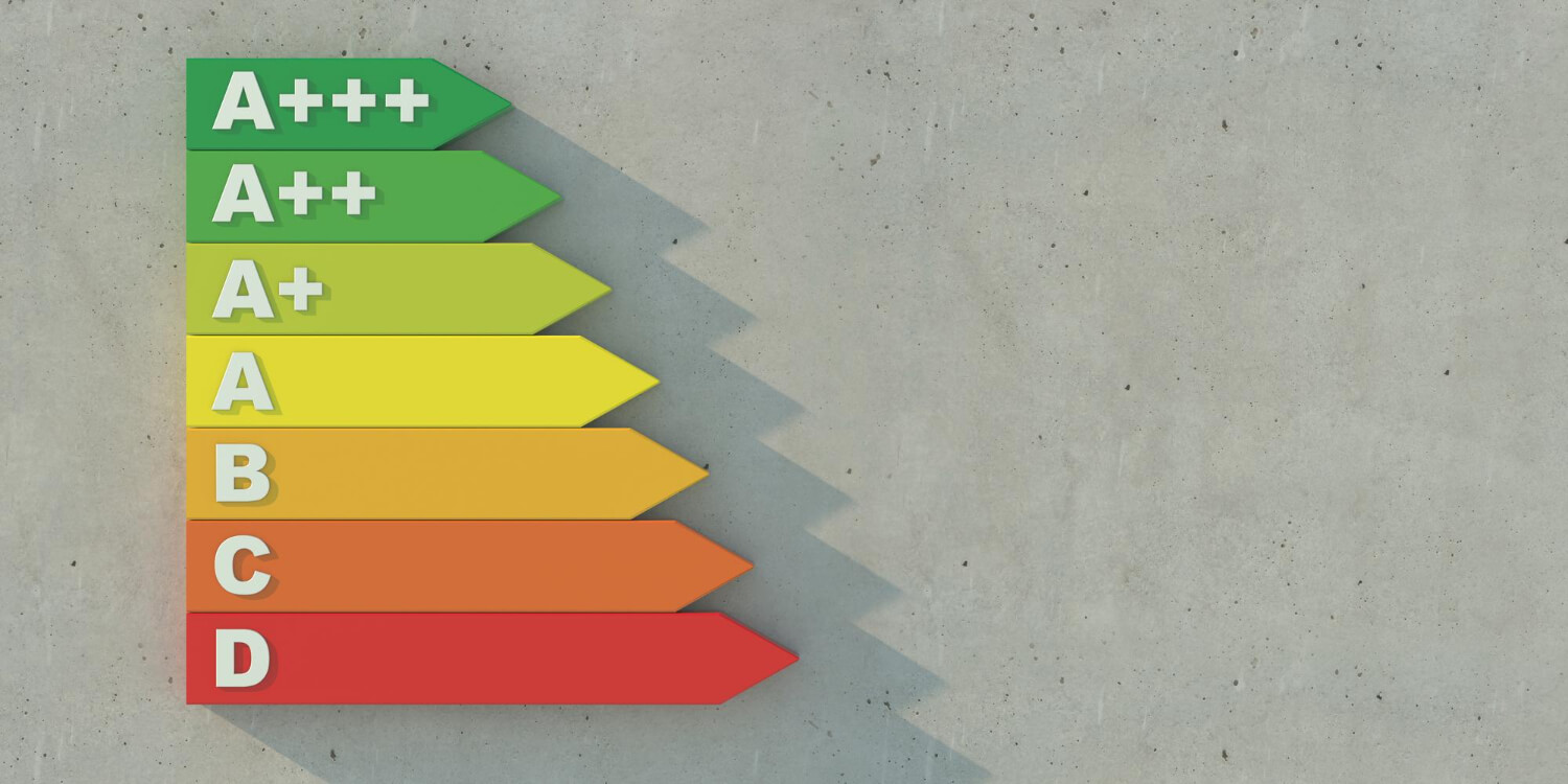 energy efficiency class rating chart with grey wall backround
