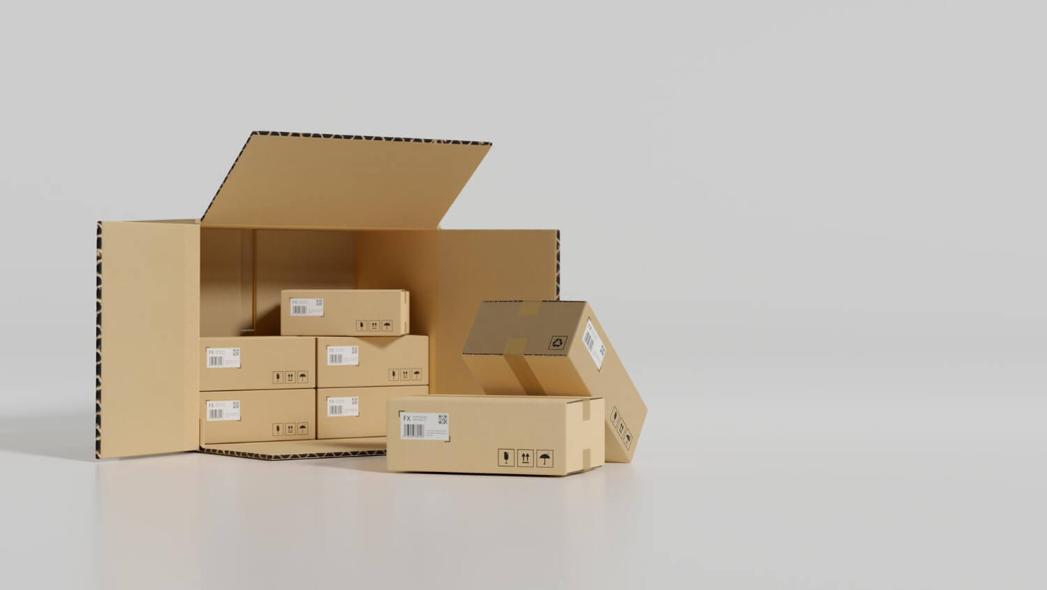 cardboard boxes staffed with white backround