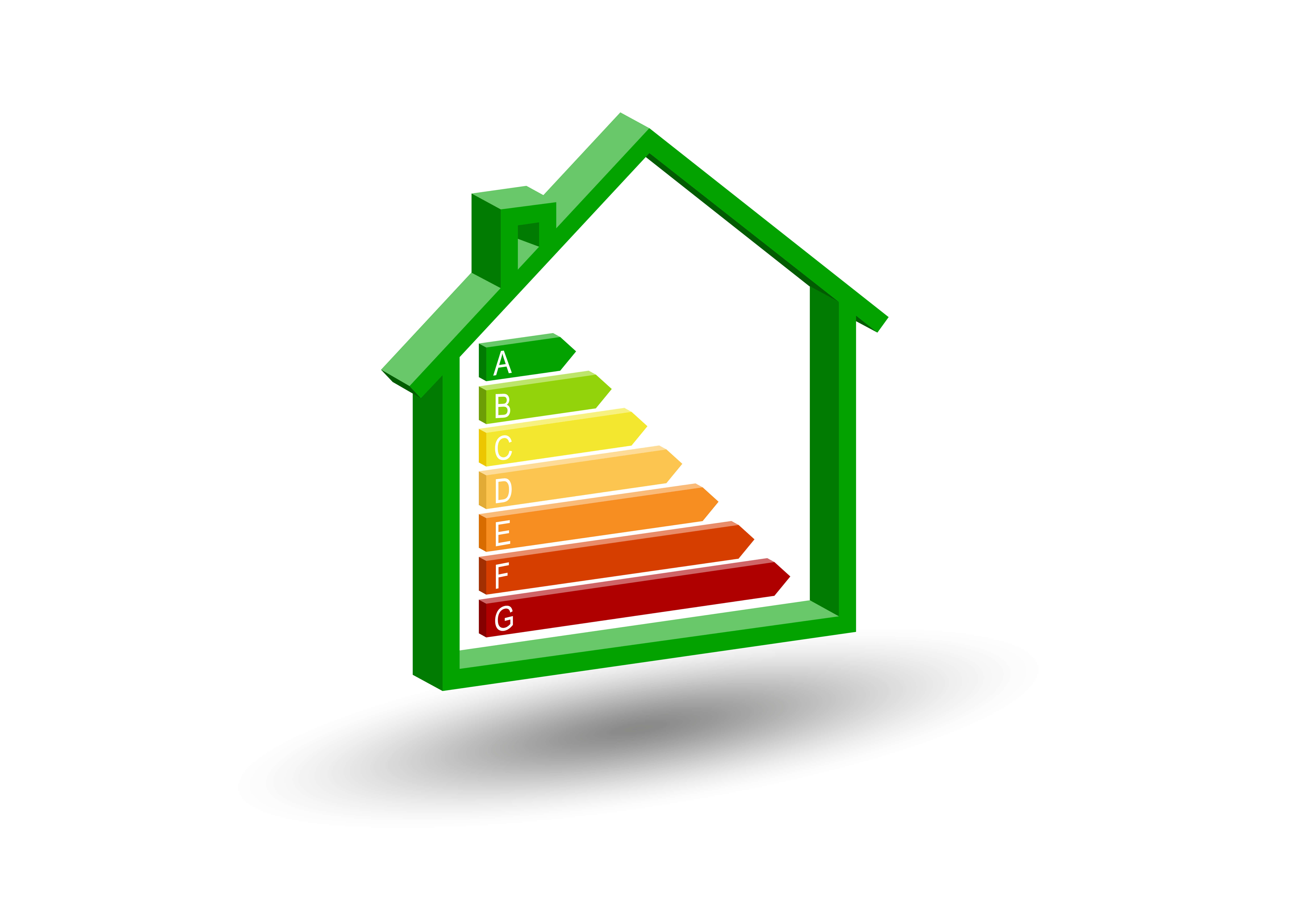 energy performance certificate ratings inside of green house shape and white backround