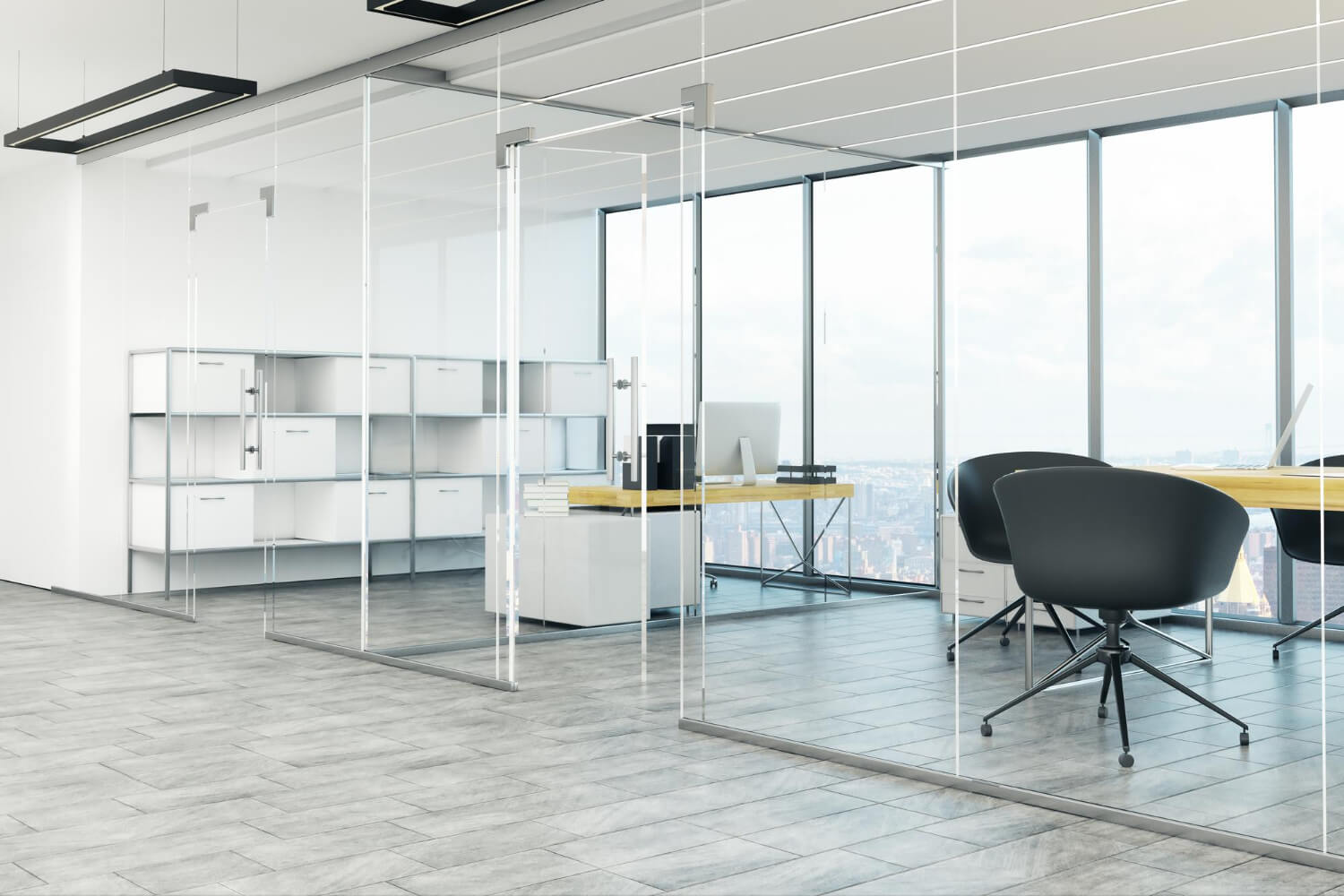 clean minimal office space with big windows