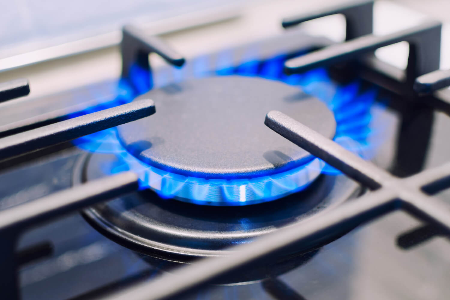 burning gas burner stove close up