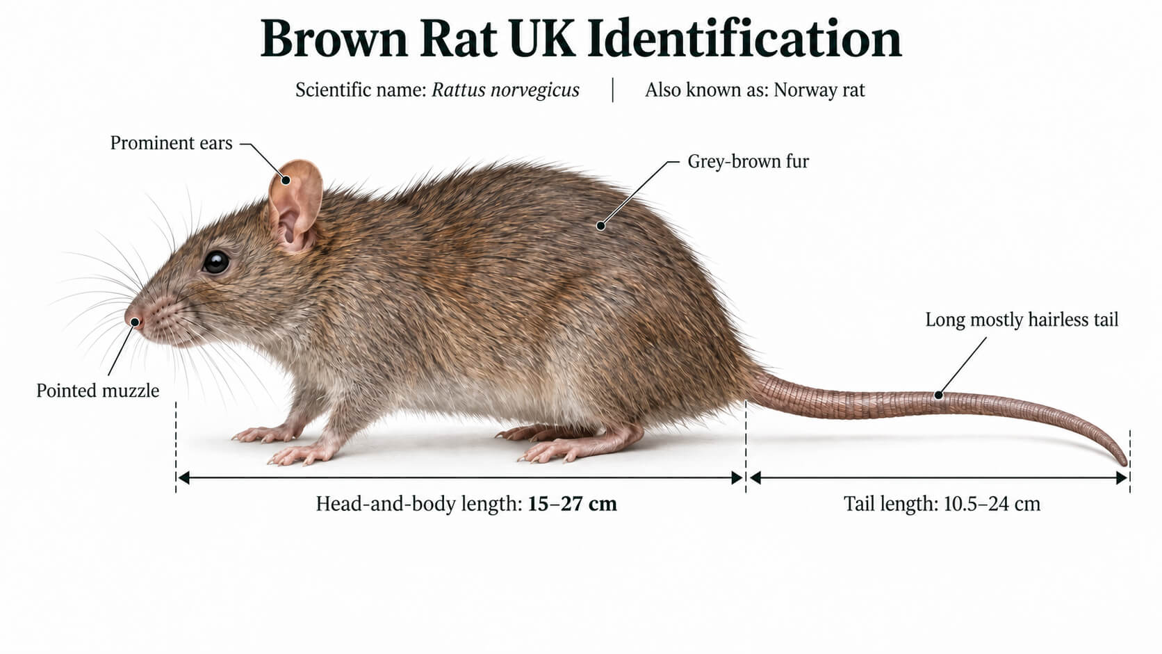 Brown rat UK identification showing size and physical features