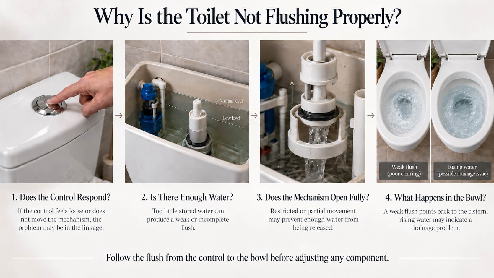 Infographic showing the main reasons a toilet may not flush properly